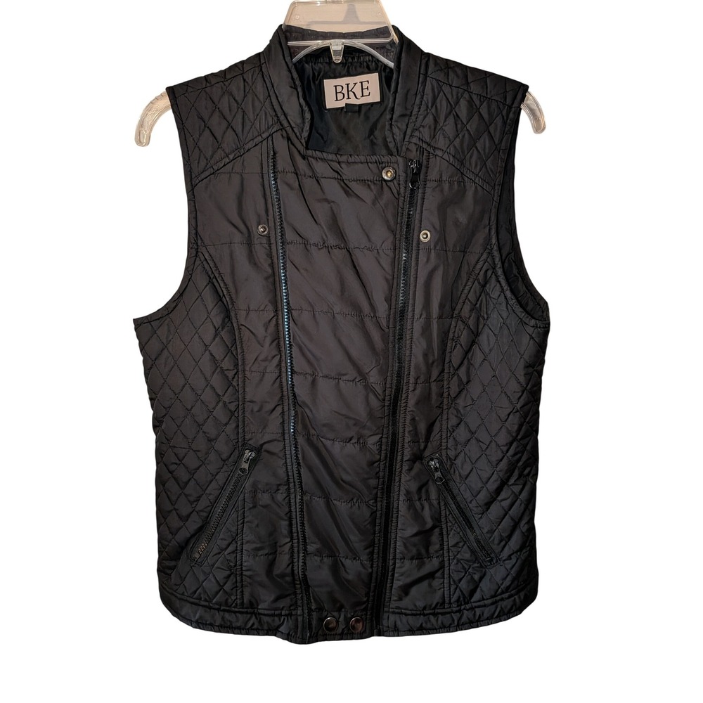 BKE Womens Black Quilted Moto Puffer Vest Asymmetrical Zip‎ Size Large L